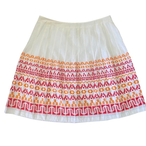 Peter Nygard Cream with Red and Orange Embroidery, Pleated Skirt 16 - Picture 5 of 11